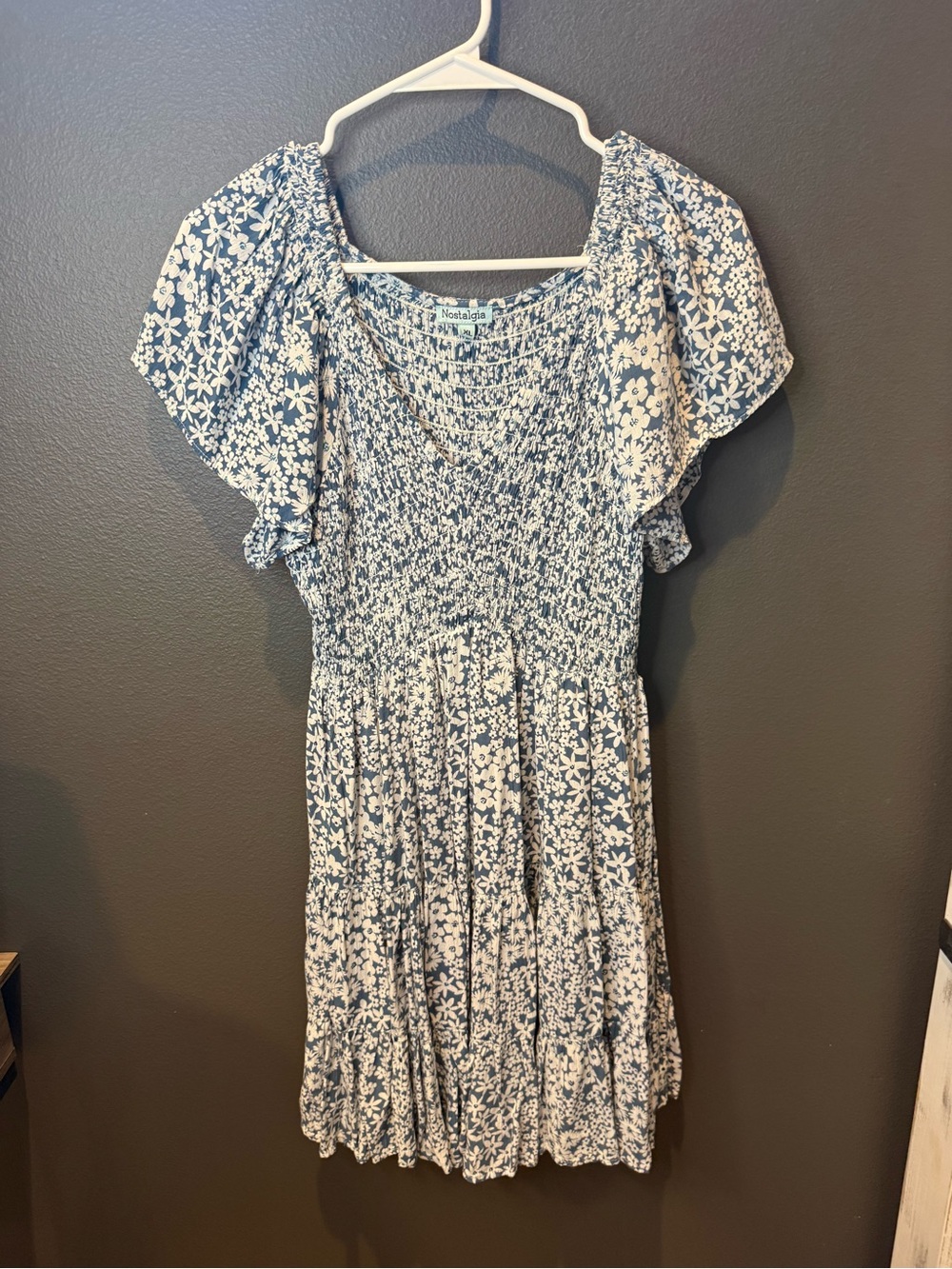 Nostalgia Blue and White Floral Smocked Mini Dress